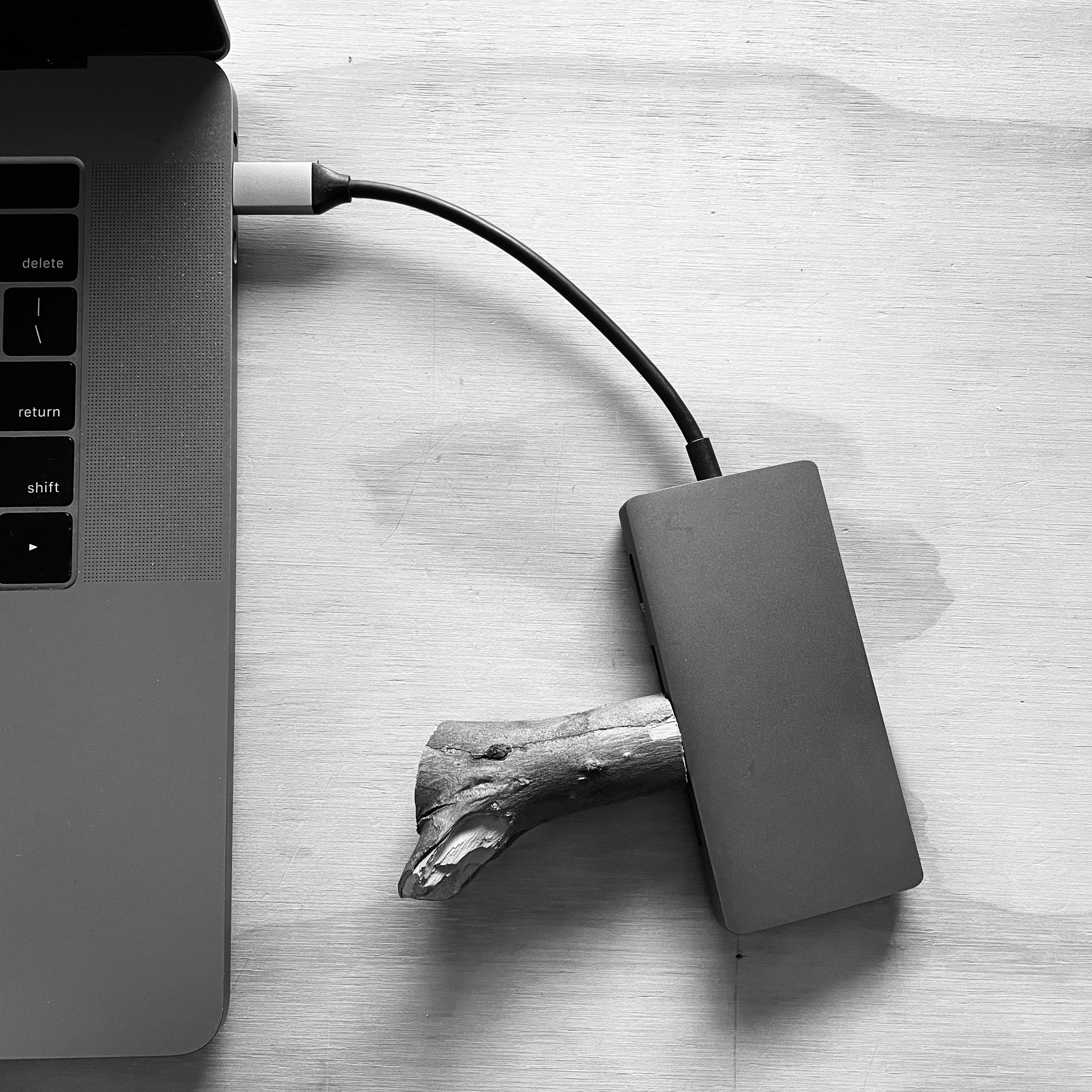 Detail of the custom USB edition connected to a laptop