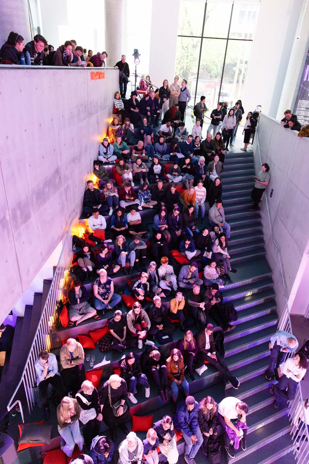 Overhead view of the audience gathered in the Science Gallery Melbourne amphitheatre